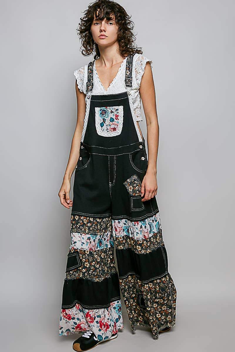 Mixed Media Printed Fabric Overalls