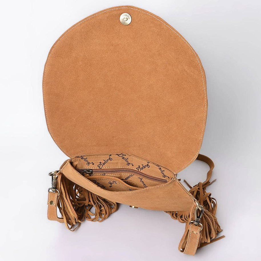 Suede Western Fringe Messenger Bag - White Stitch Design