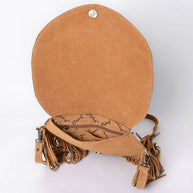 Suede Western Fringe Messenger Bag - White Stitch Design