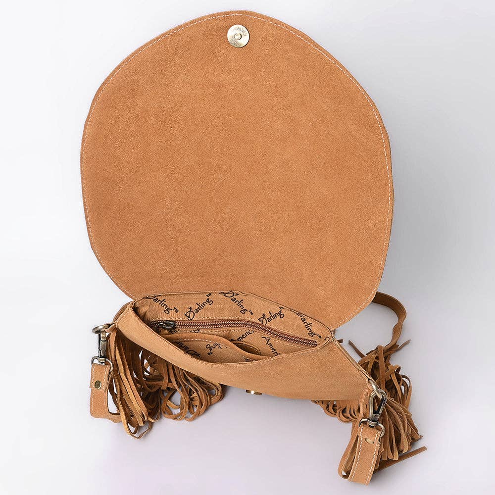 Suede Western Fringe Messenger Bag - White Stitch Design
