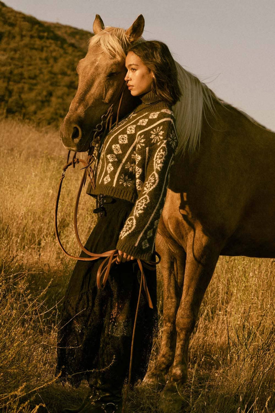 Faux Suede & Lace Buckle Skirt