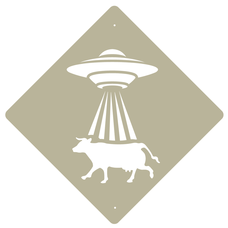 RUSTIC METAL UFO COW SIGN