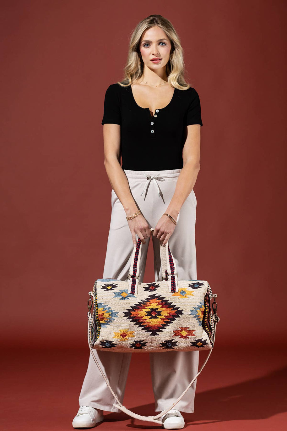Ethnic Print Duffel Bag