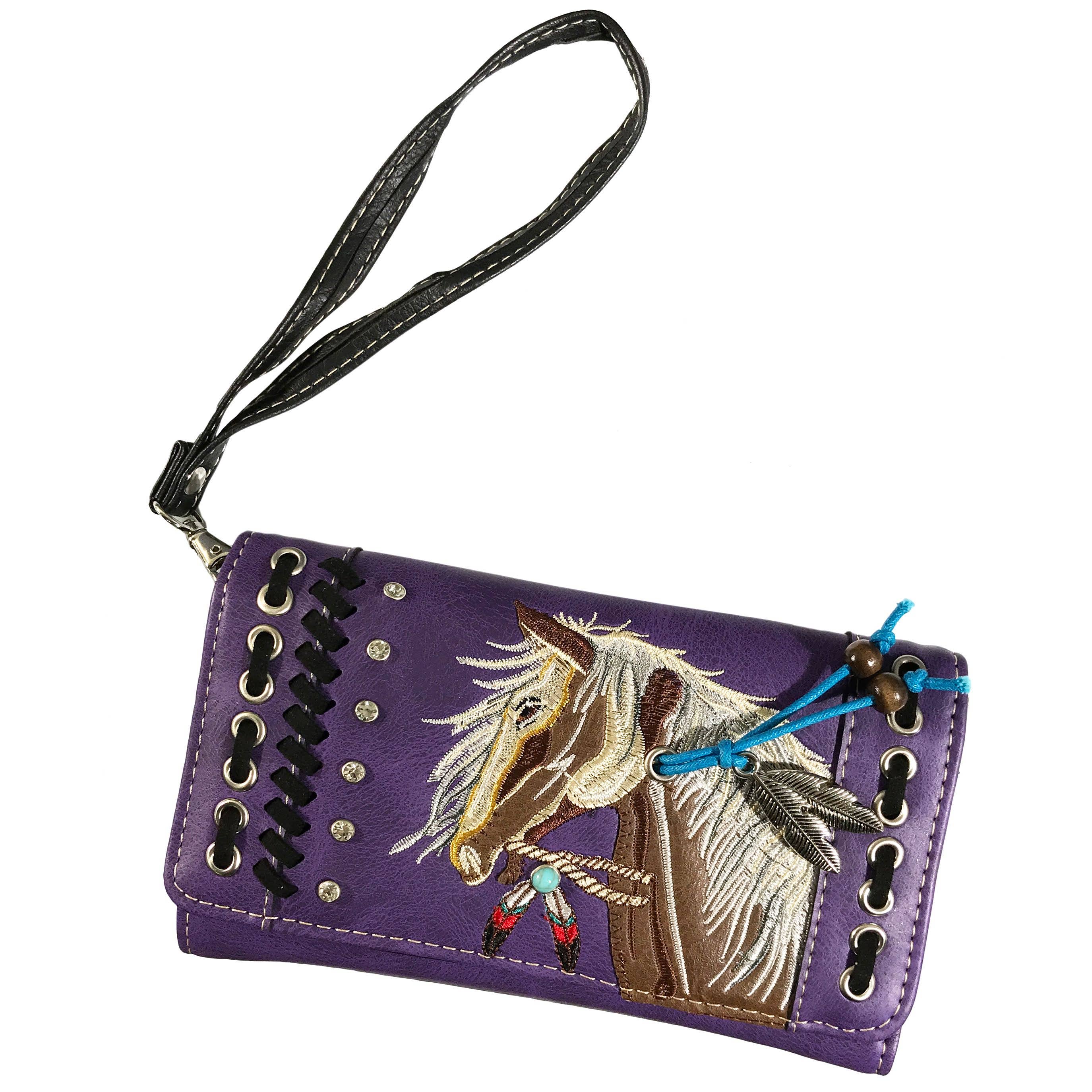 Horse Embroidery Western Crossbody Wristlet Wallet