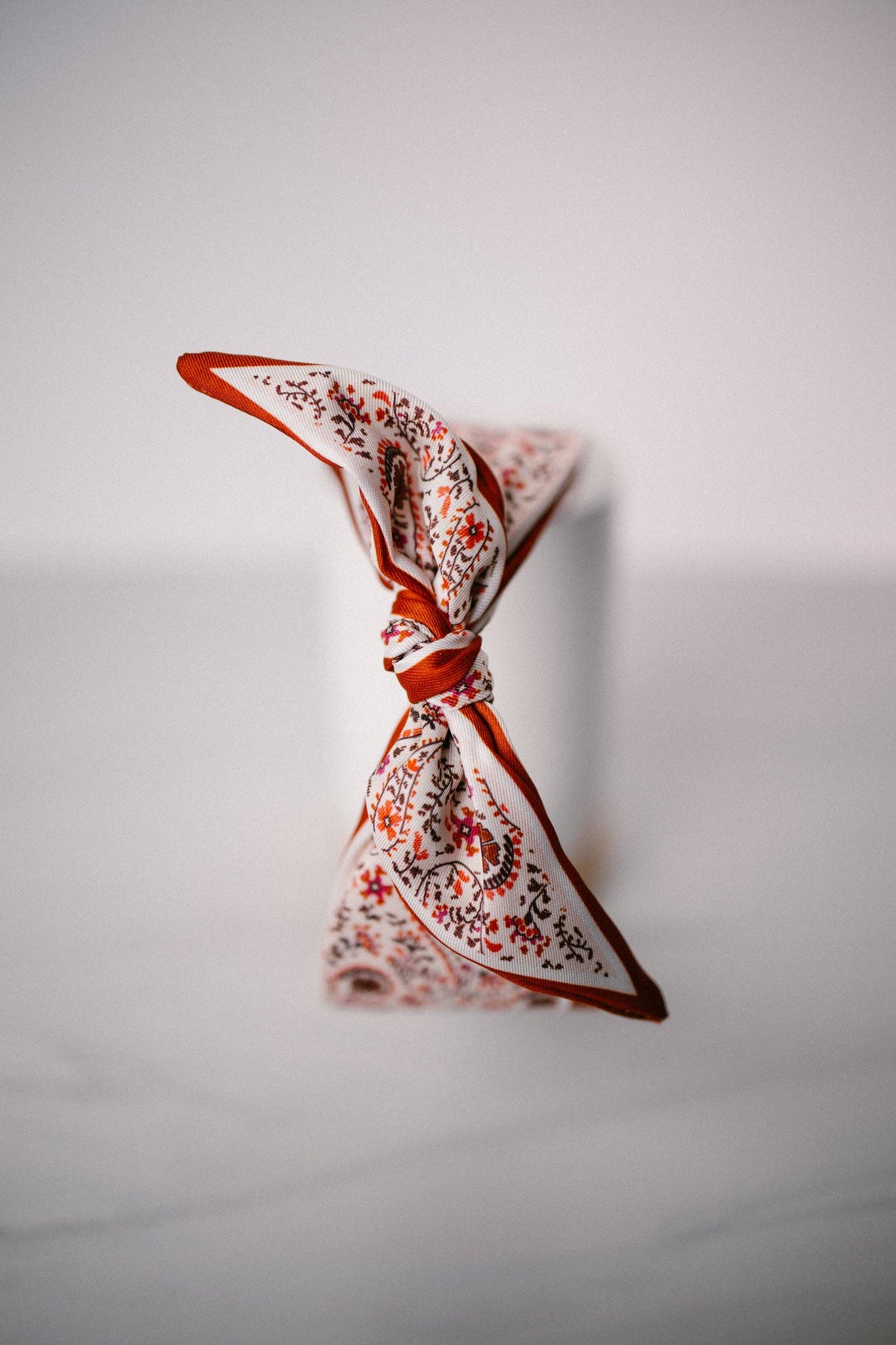 Red Paisley Boho Satin Scarf Bow Knot Headband