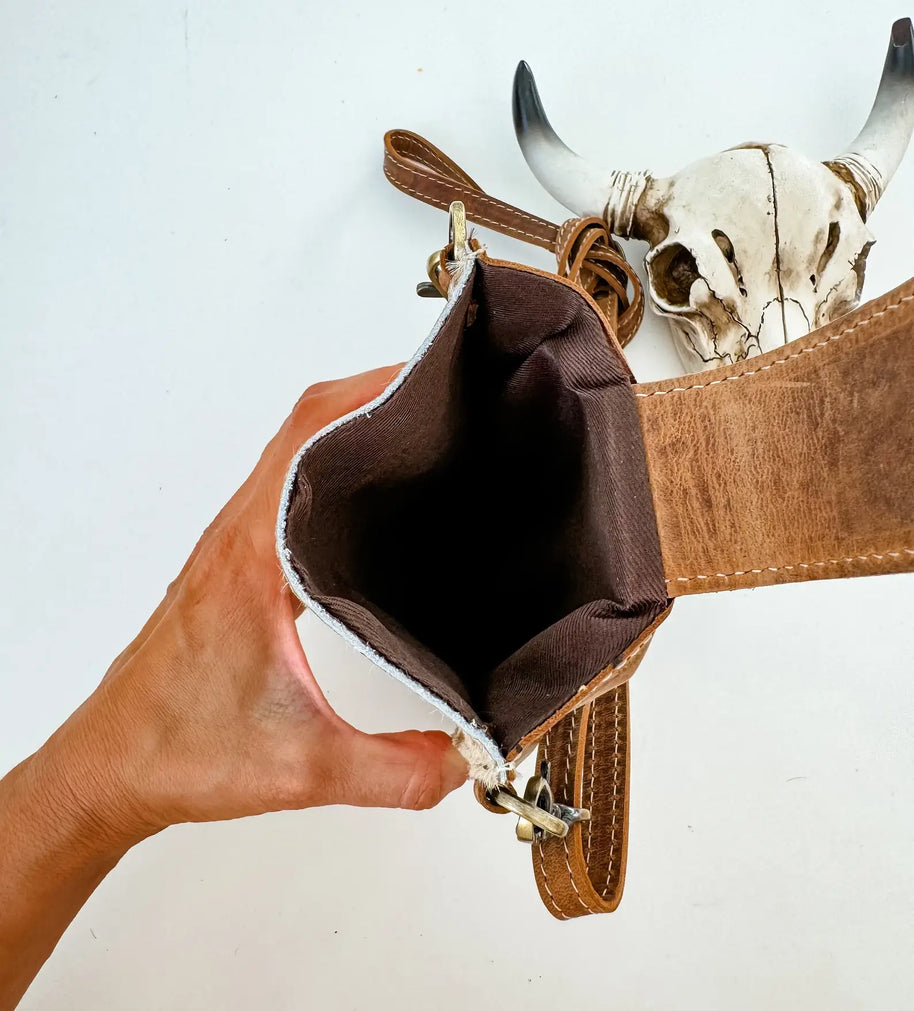 Western Tooled Leather Cowhide Mobile Pouch