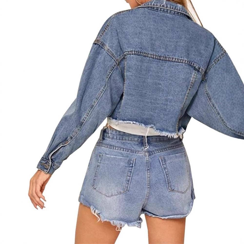 Distressed Cropped Jean Jacket