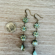 Aqua and Gold French Flower Drop Earrings