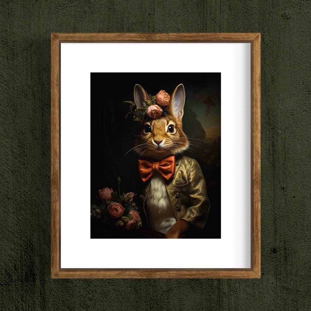 Victorian Rabbit With Pink Flowers  Wall Art