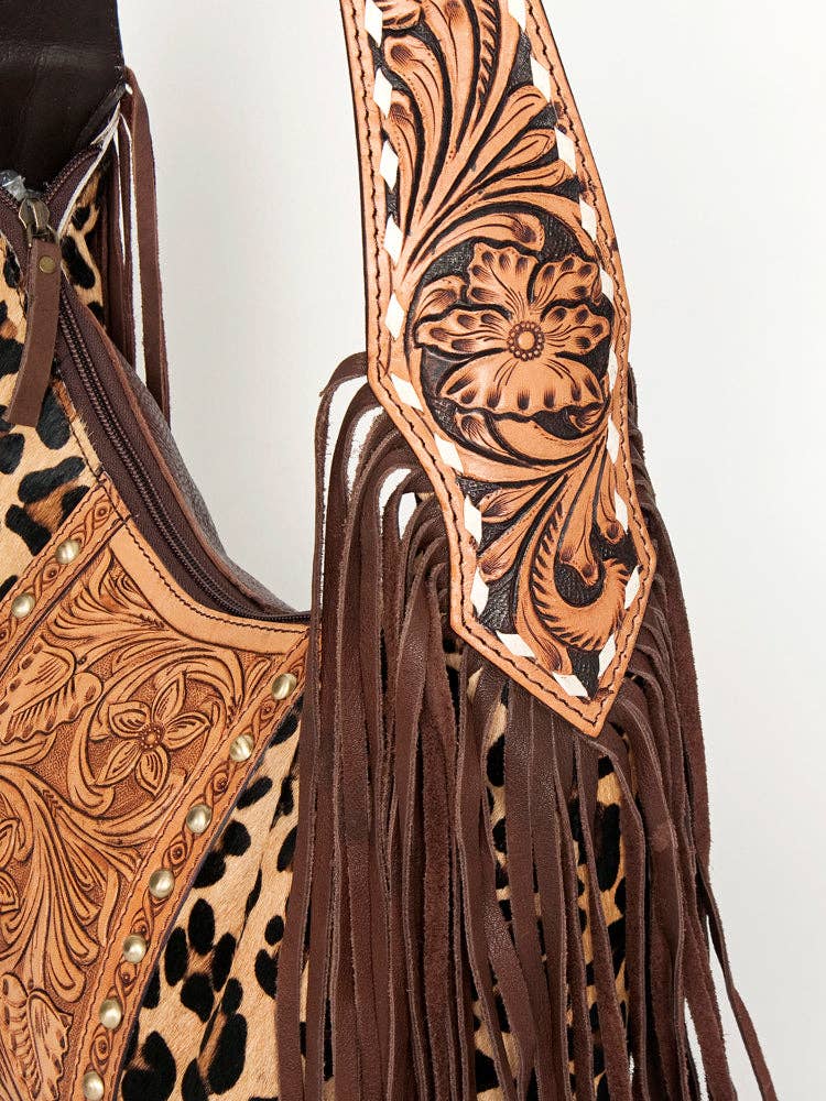 Leopard and Embossed Leather Hobo Purse