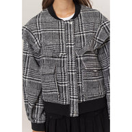 Plaid Ruffle Bomber Jacket