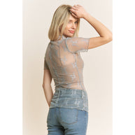 Lace Short Sleeve Shirt, S-3X