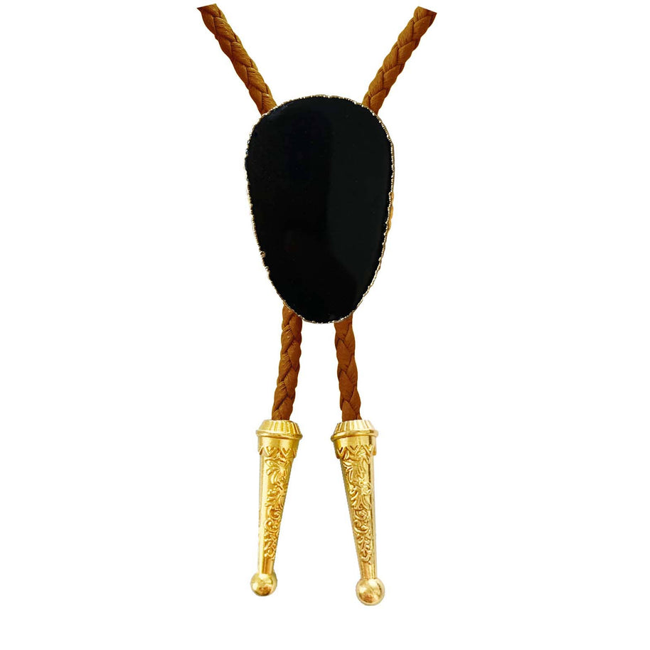 Gemstone Bolo Tie - Onyx (Gold)