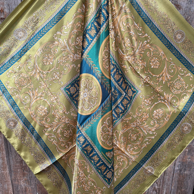 35X35" Green and Teal Floral Wild Rag WR3390