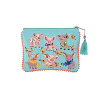 Multi-Pig Aqua Canvas Pouches 6x8