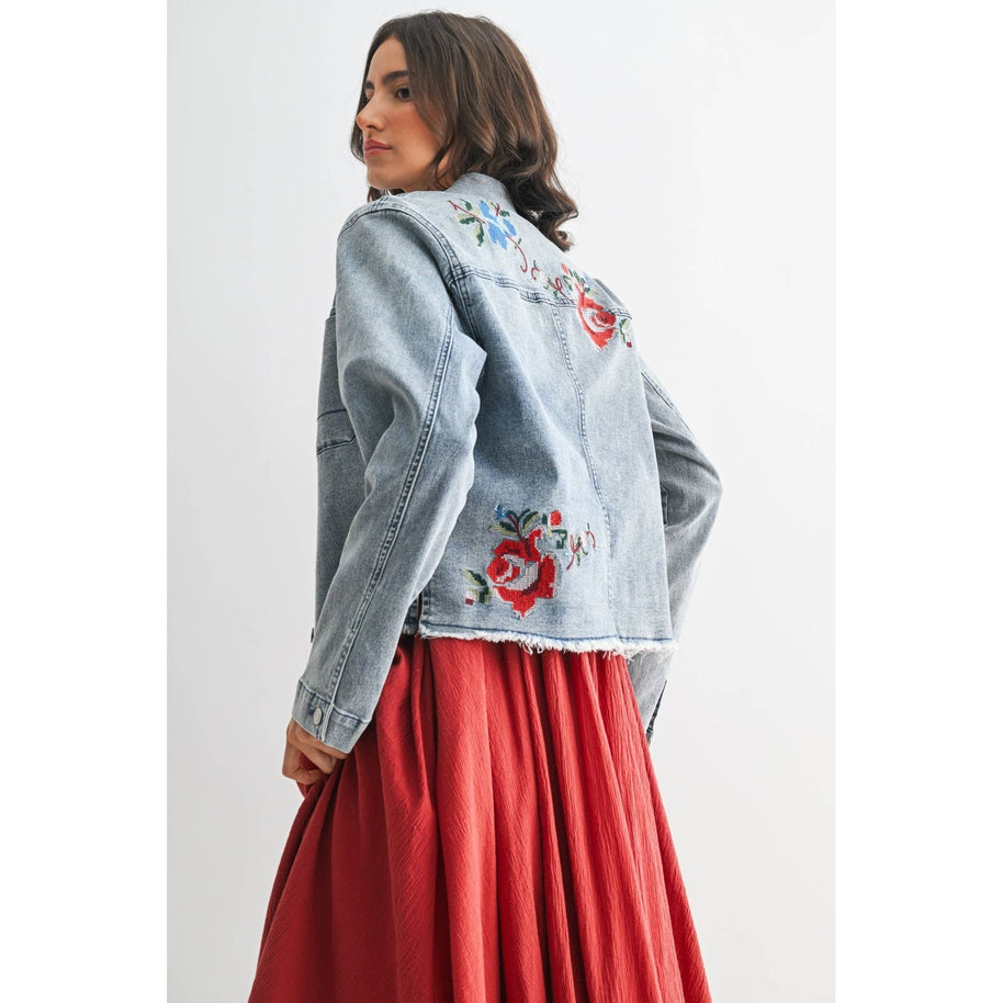 Rose Embroidered Denim Jacket