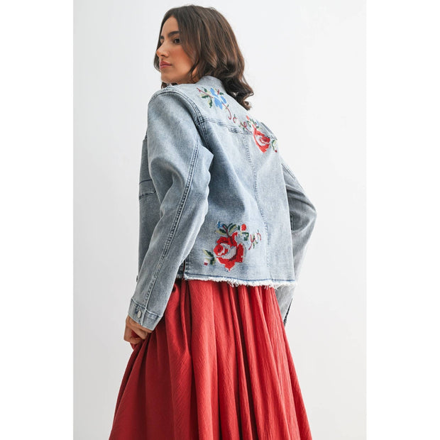 Rose Embroidered Denim Jacket
