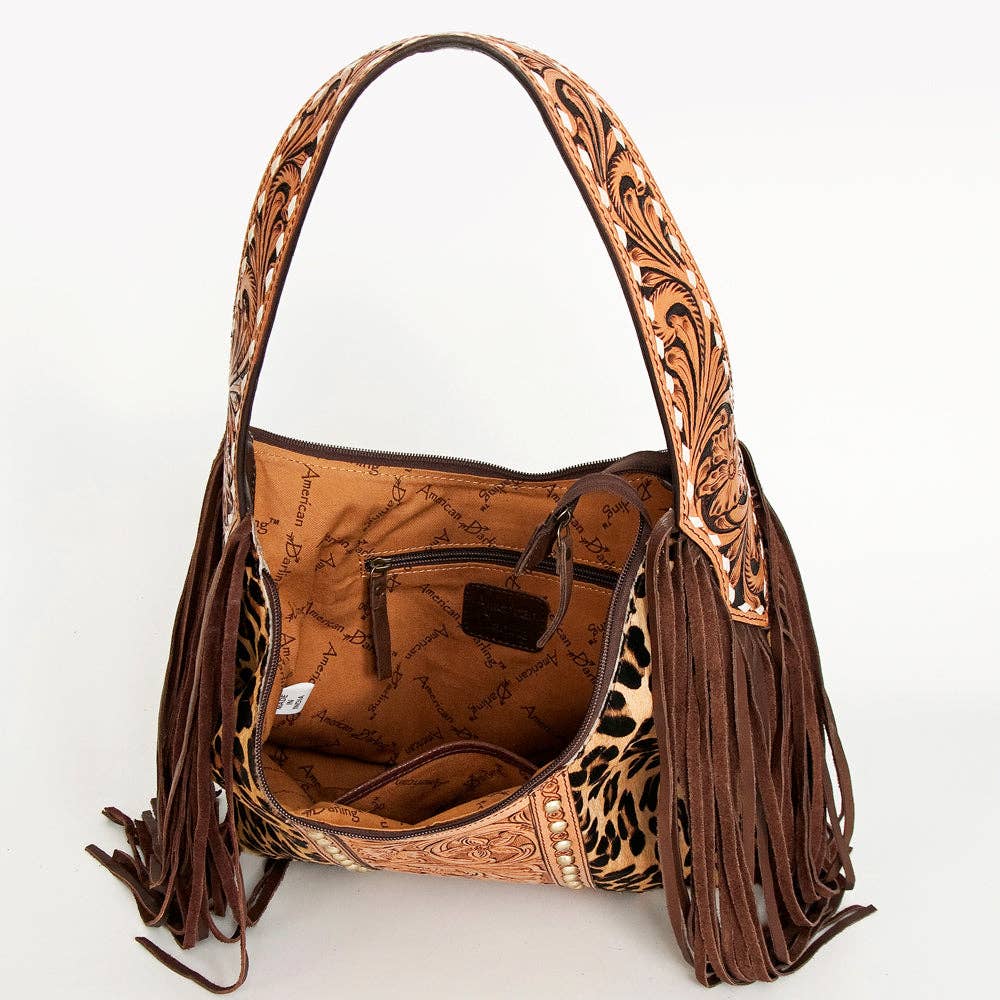 Leopard and Embossed Leather Hobo Purse