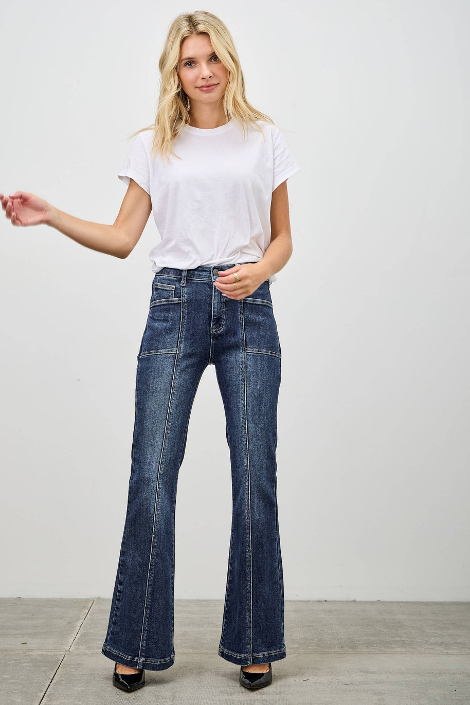 High-Rise Boot Cut Jeans Seam Detail