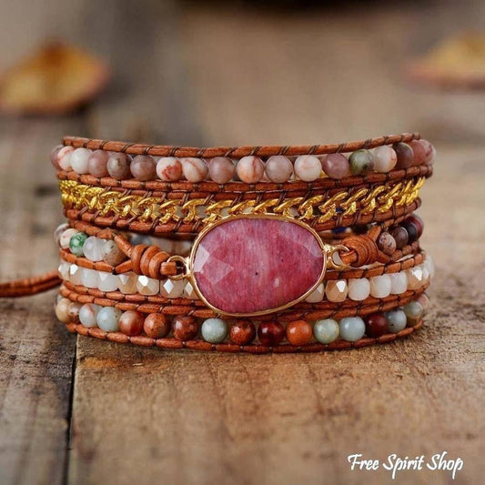 Rhodonite King Jasper & Pink Aventurine Wrap Bracelet