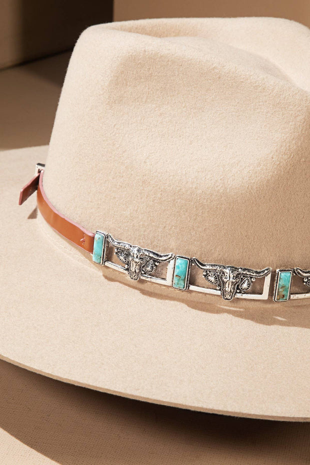 Semi Stone & Metal Steer Head Hat Band