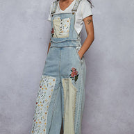Pol Clothing Floral Patchwork Embroidery Overall