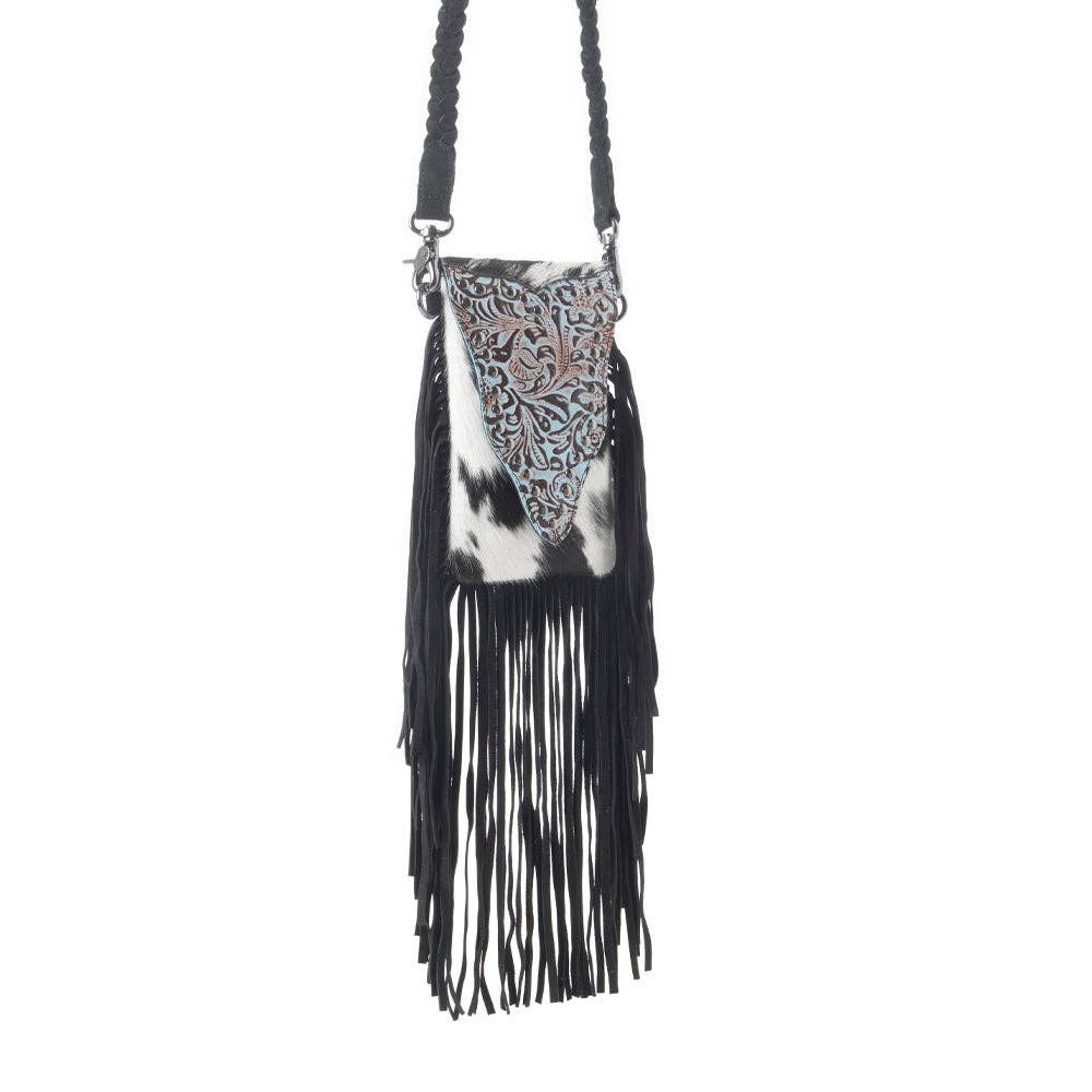Dakota Drift Hair-on-Hide Purse,Ebony & White