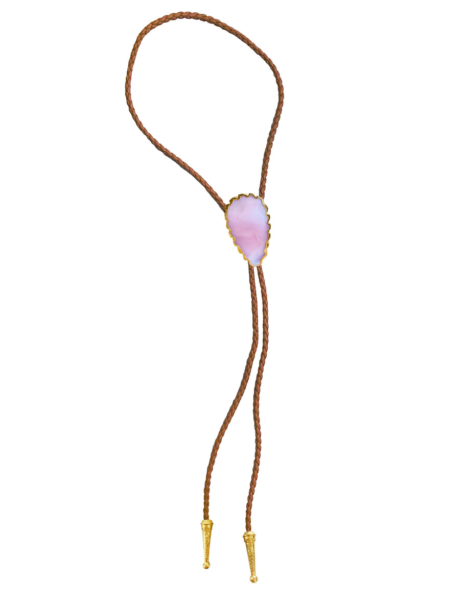 Gemstone Bolo Tie - Pink Opal (Gold)