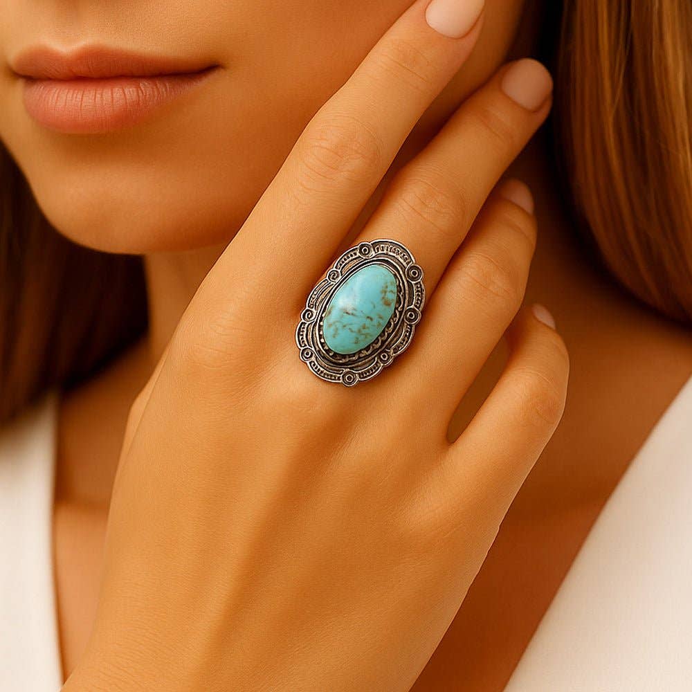 Bronco Blue Turquoise Sterling Silver Concho Ring