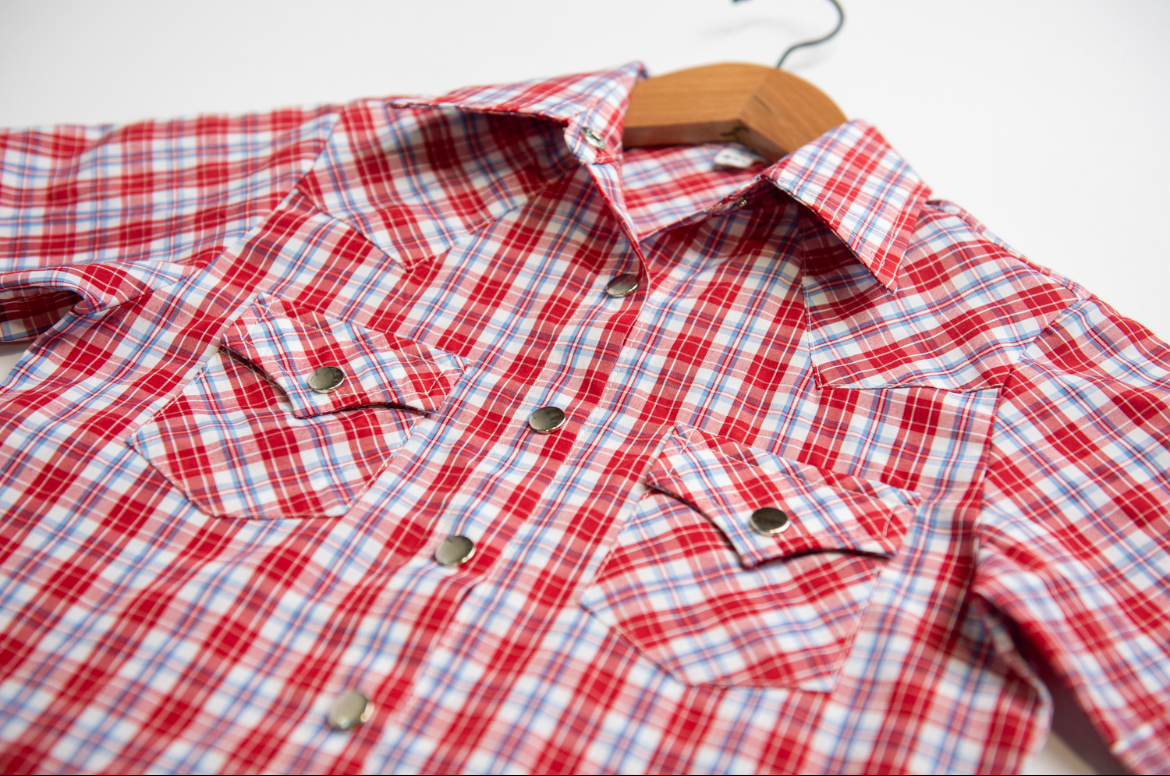 Youth Red Pattern Metal Snap Shirt