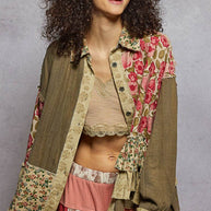 Double Gauze Patchwork Ruffle Shirt