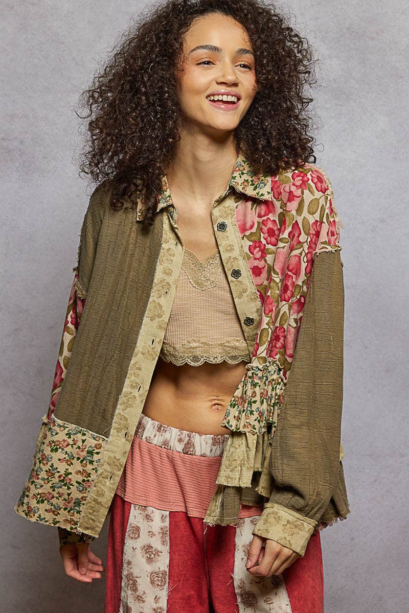 Double Gauze Patchwork Ruffle Shirt