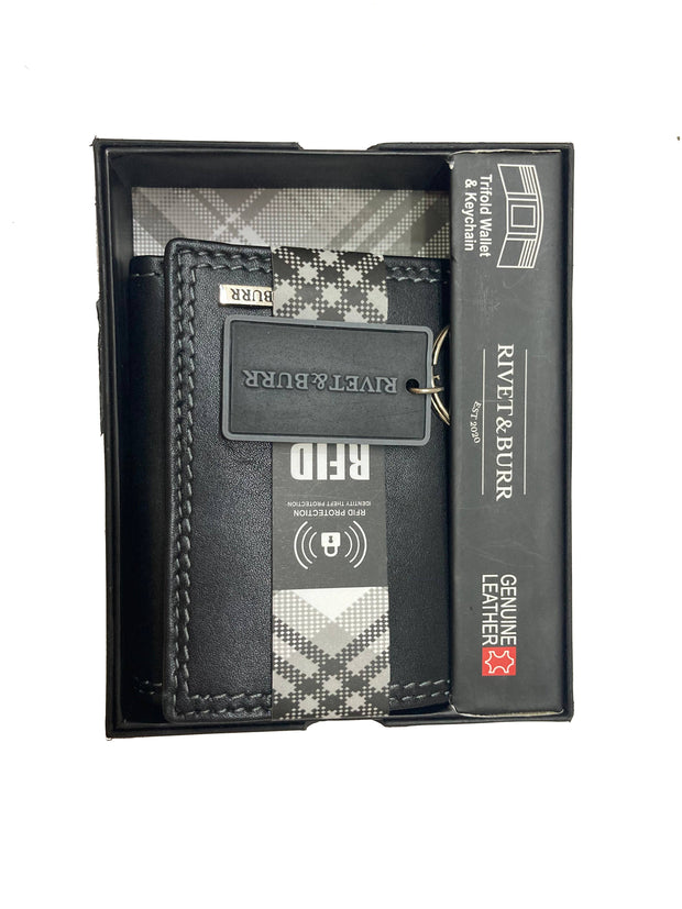 Double Stitch Leather Trifold Wallet