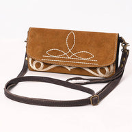 Western Clutch Crossbody Bag with White Rope Stitch Embroidery