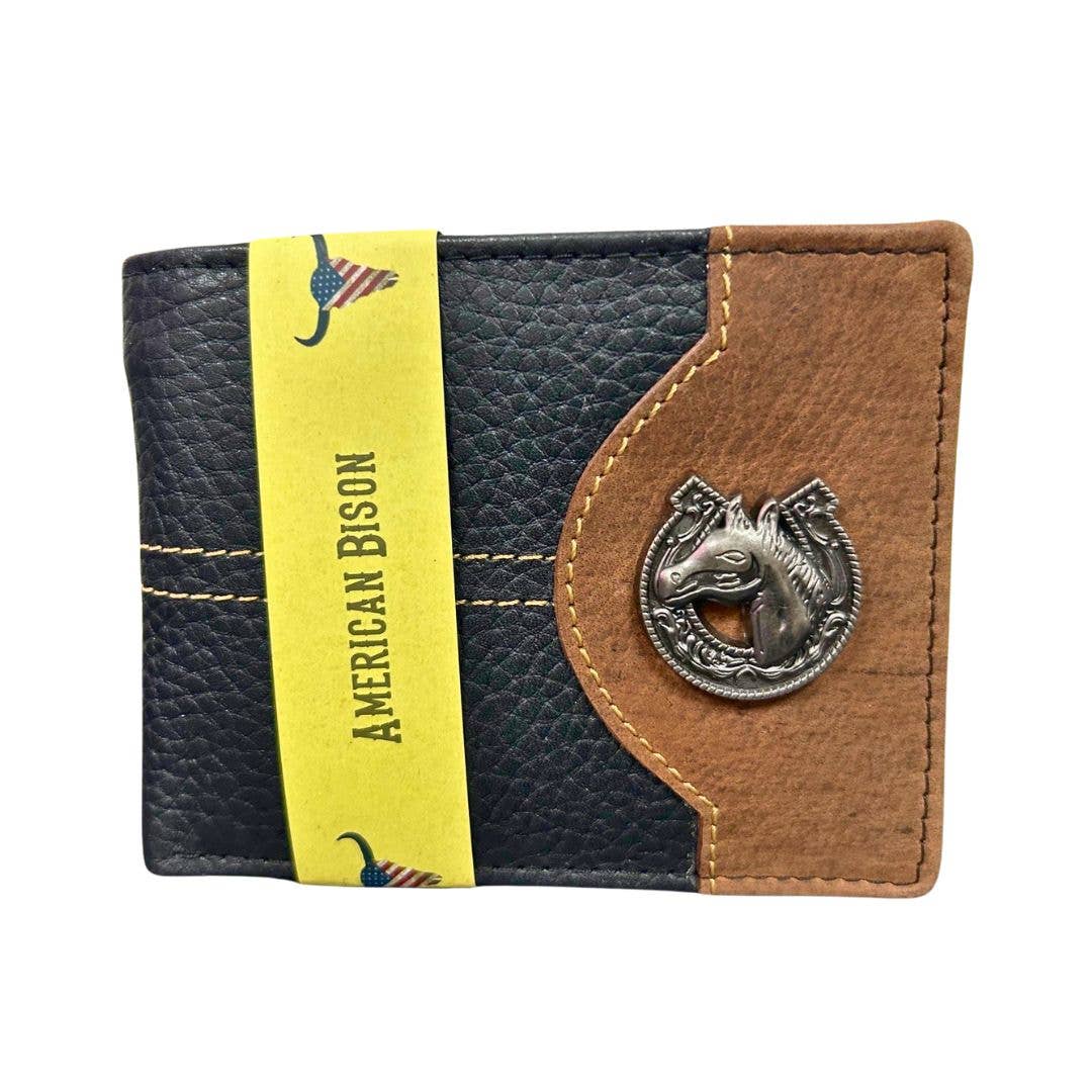 Mixed Media Two Tone Bifold Rodeo Wallet w/ Medallion AB1916