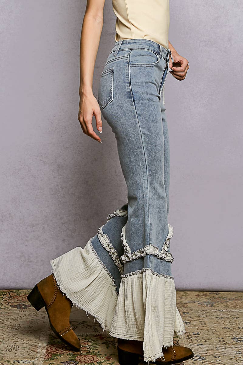 Vintage Washed Ruffle Jeans