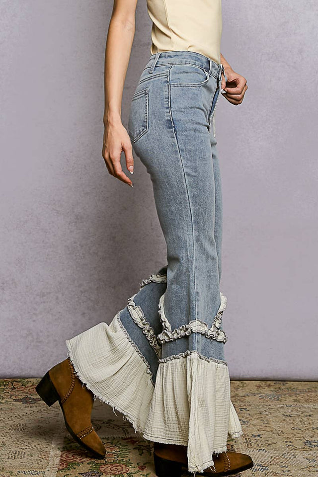 Vintage Washed Ruffle Jeans