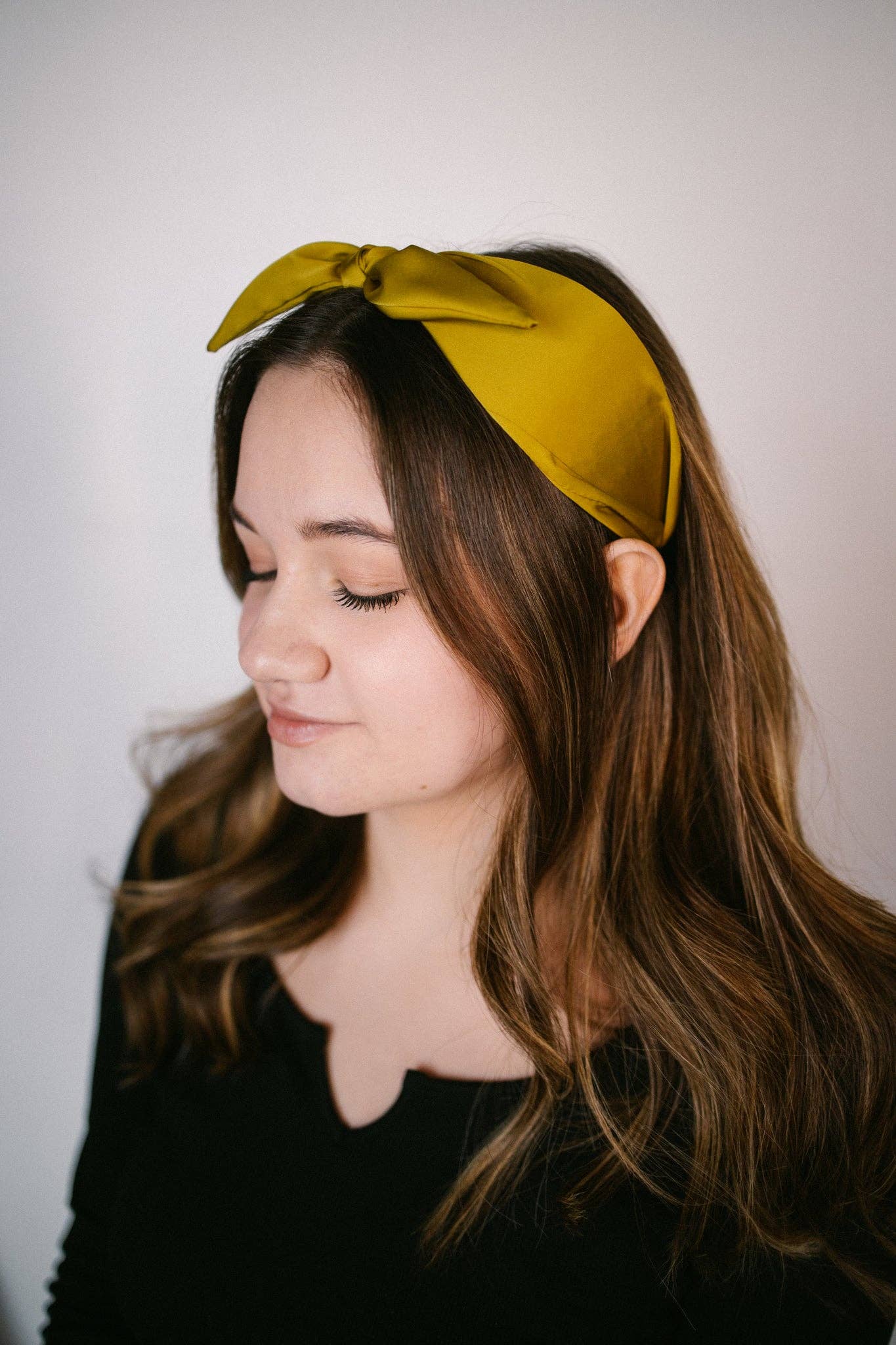 Mustard Boho Satin Scarf Bow Knot Headband