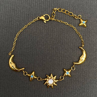 Sun Moon Stars 18K GP S.Steel Bracelet