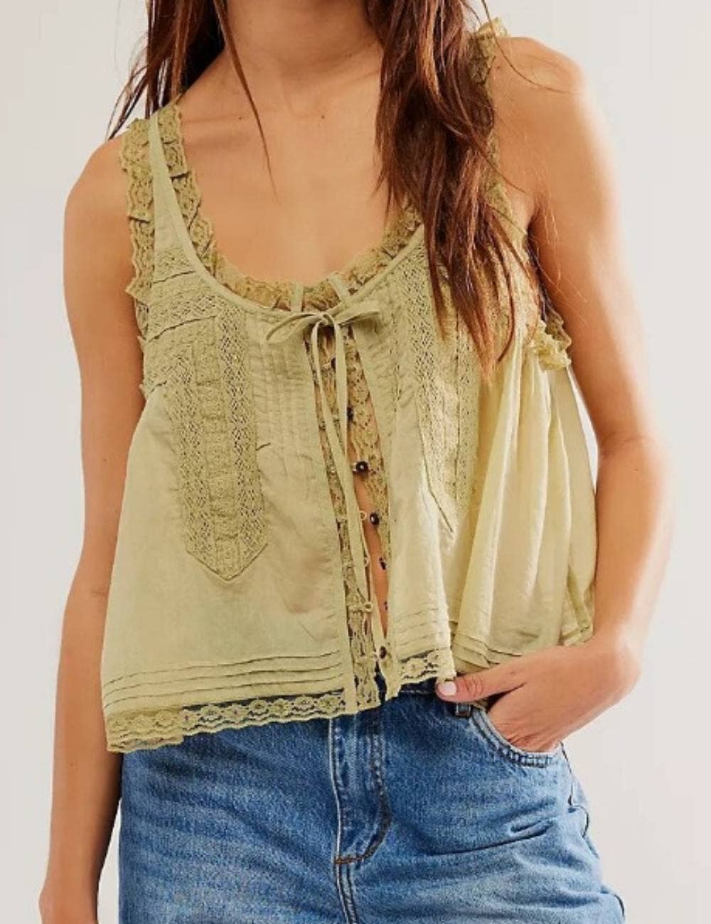 V-Neck String Tie Lace Cami Top, Several Colors