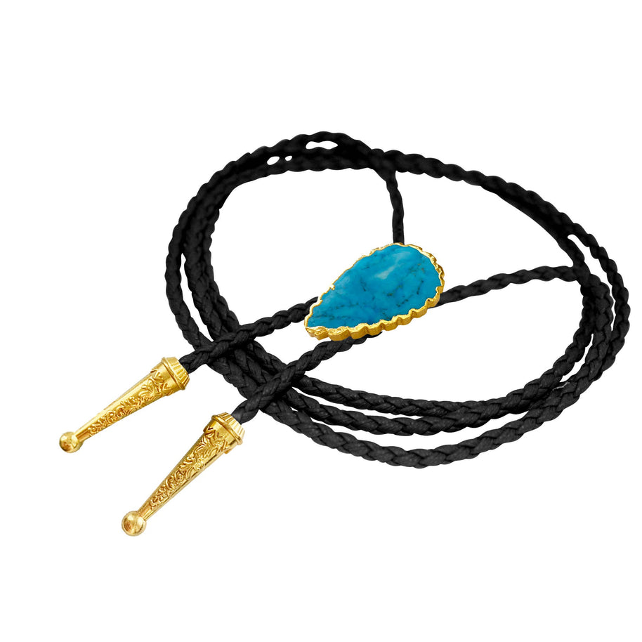 Gemstone Bolo Tie - Blue Turquoise (Gold)