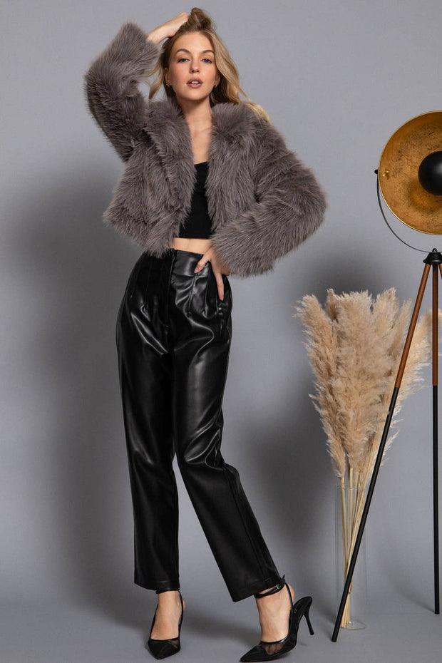 Faux Fur Cropped Jacket, Gray