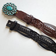 Hand Braided Leather Belt with Turquoise Buckle