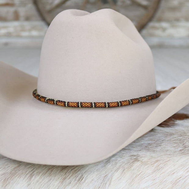 Round Orange Snake Print Beaded Hat Band