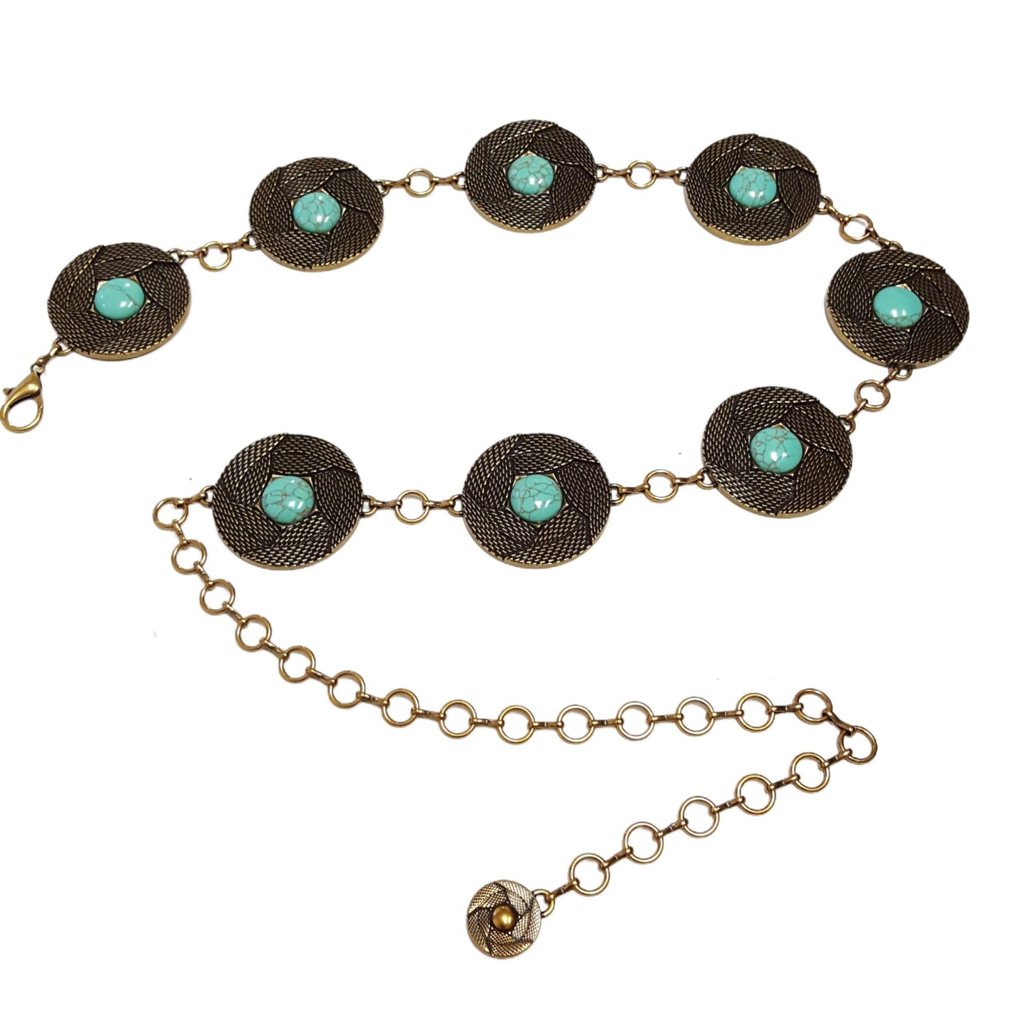 Round concho Chain belt with turquoise stone