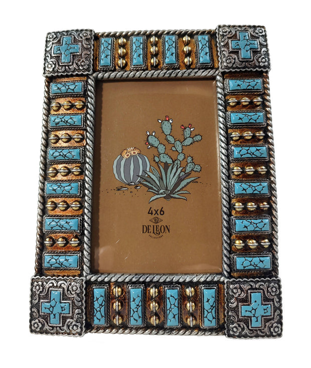 Western Concho Cross & Turquoise 6” x 4” Picture Frame