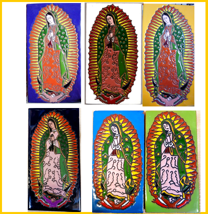 Hand-painted Small Guadalupe Ceramic Wall Tile, Assorted  Colors