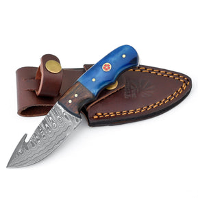 Damascus Skinning gut hook, blue