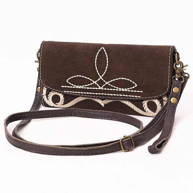 Western Clutch Crossbody Bag with White Rope Stitch Embroidery