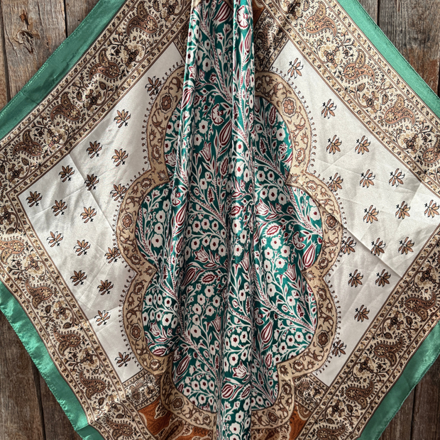 35X35" Teal, Brown and Tan Floral Wild Rag WR3457
